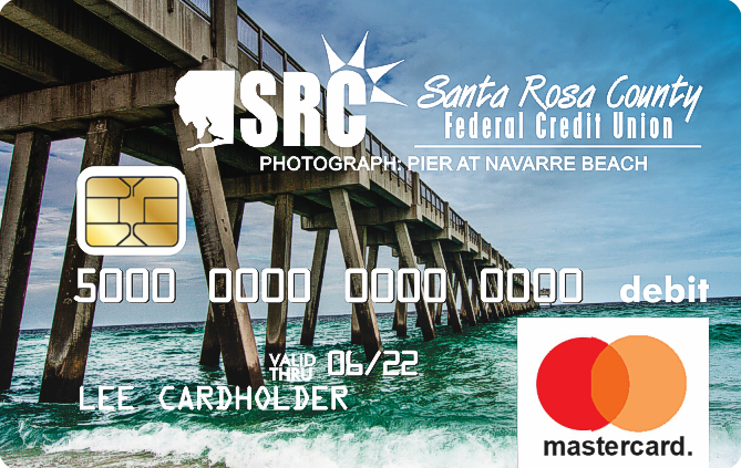 debit card with photo of boardwalk overlooking the ocean